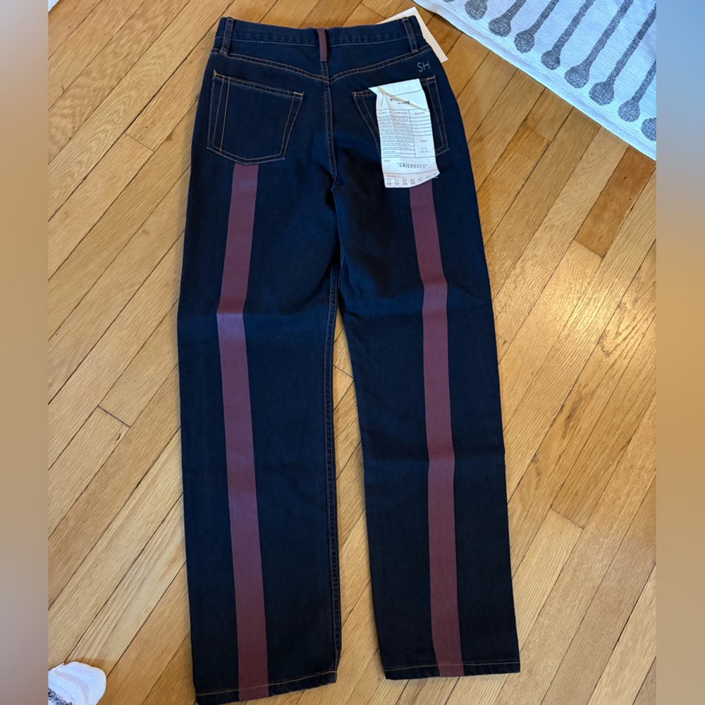 NWT Still Here Burgindy Childhood Jean in Washed Black with Red Stripe Size 26